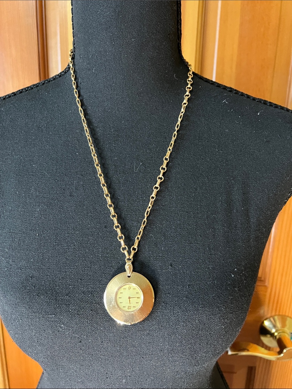 Vintage Caravelle Gold-Tone Round Pendant Necklace with Watch  - Women Jewelry
